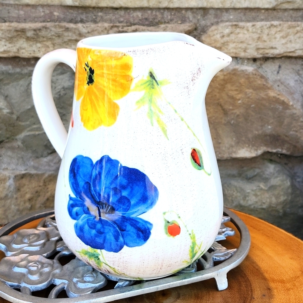 GTB HOME ITALIAN 72 OUNCE FLORAL POPPY PITCHER - Picture 2 of 11